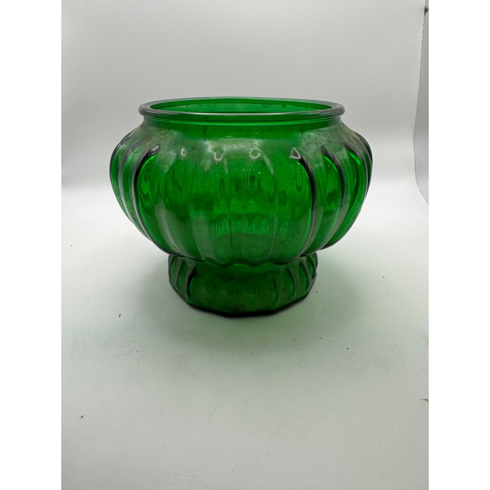 Vintage INarco USA Emerald Green Ribbed Glass Vase Planter Bowl‎ 5441